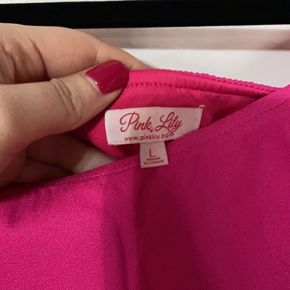 Pink Lily Hot Pink Off-Shoulder Dress - Picture 3 of 3